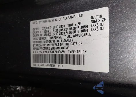 2019 Honda Ridgeline Rtl z USA, uszkodzony, nr VIN 5FPYK3F5XKB010659